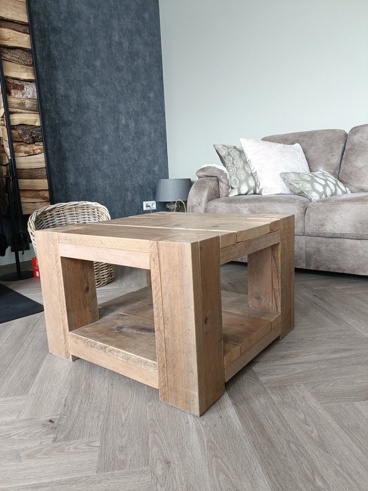 Steigerhouten salontafel, Huis en Inrichting, Tafels | Salontafels, Ophalen, Gebruikt, 50 tot 100 cm, Vierkant