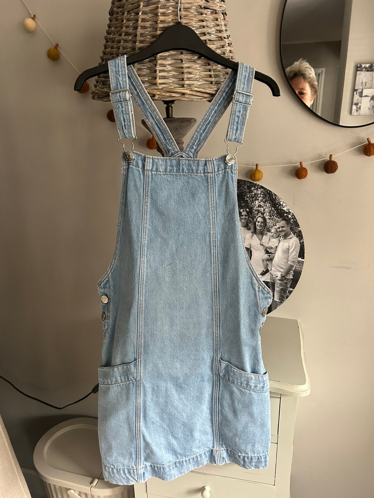 Mango denim tuin jurk/overgooier blauw maat 164, Ophalen of Verzenden, Zo goed als nieuw, Meisje, Jurk of Rok