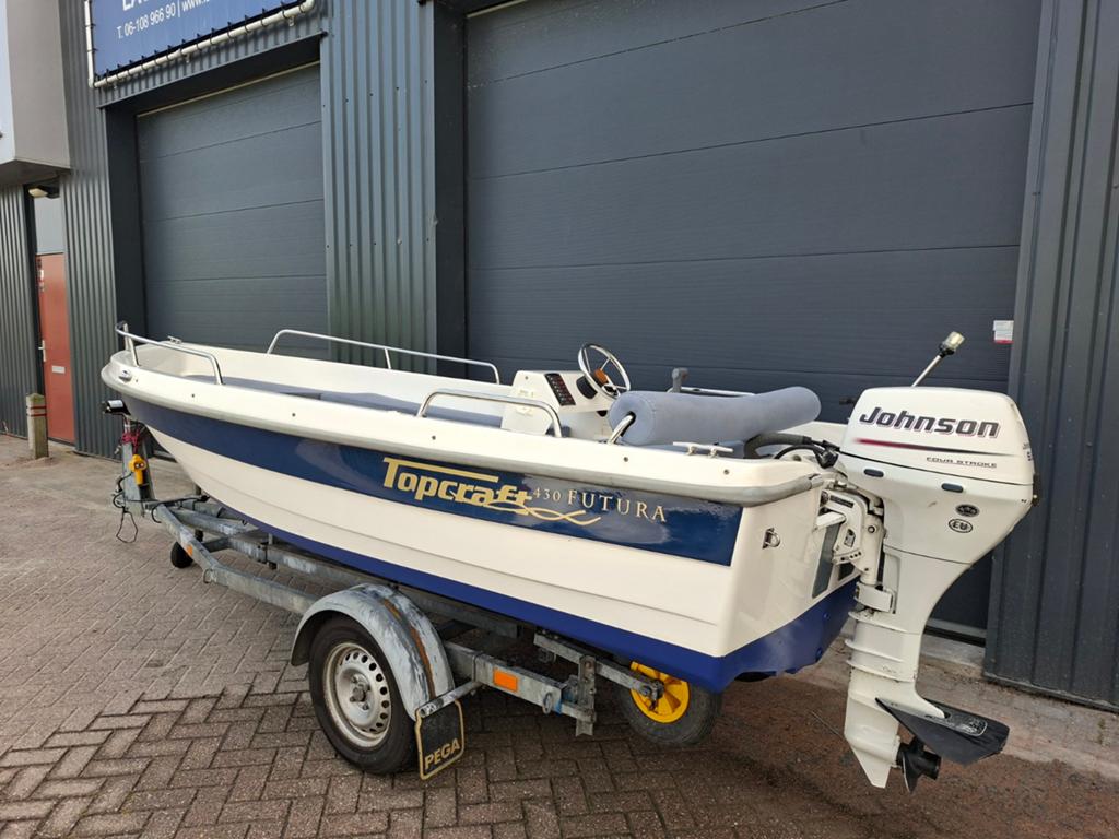 Prachtige Topcraft 430 Futura + Johnson (Suzuki) 9,9PK, Gebruikt, Tot 10 pk, 10 pk, Ophalen of Verzenden