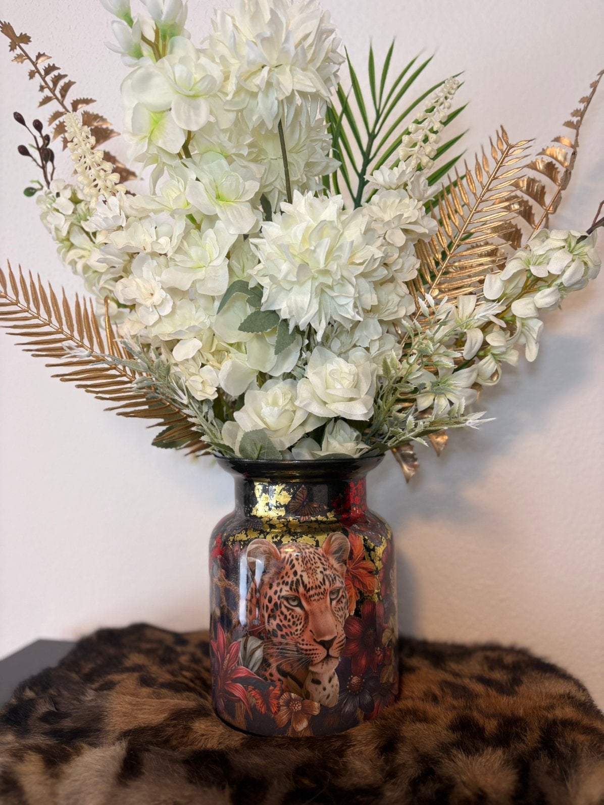 Handgemaakte Decoupage Vaas met Luipaarddesign, Huis en Inrichting, Ophalen, Binnen, Handgemaakt, Nieuw