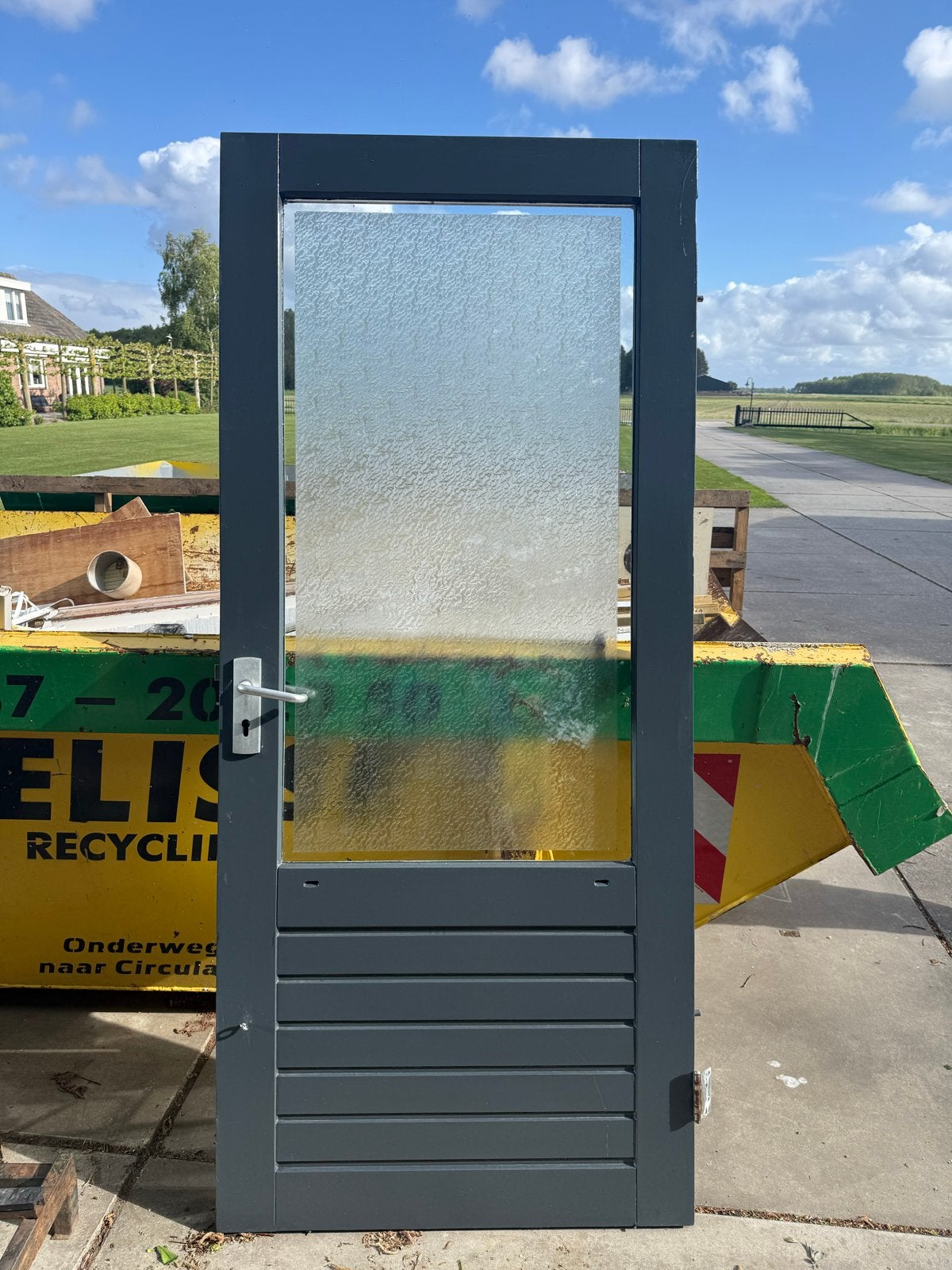 Achterdeur met driepuntsluiting, donkergrijs/wit, dubbelglas, Doe-het-zelf en Verbouw, Deuren en Horren, Ophalen, Gebruikt, 80 tot 100 cm