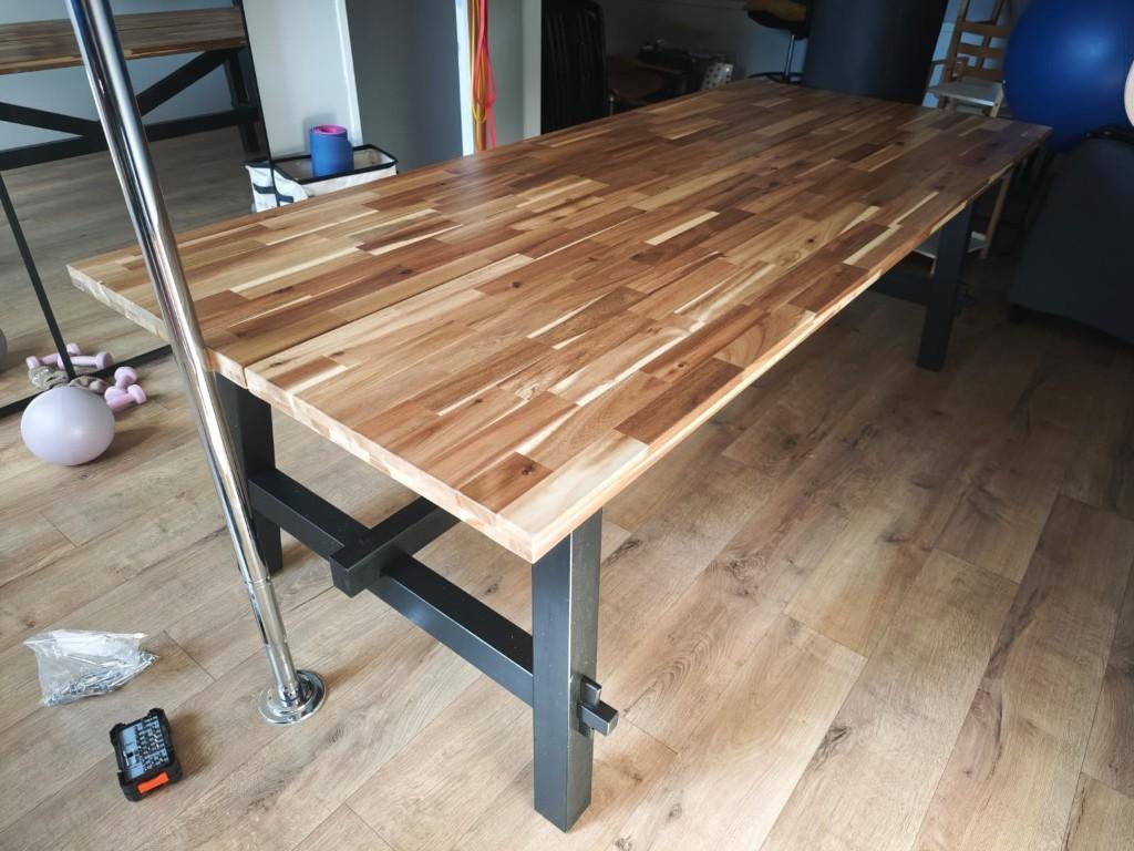 Eettafel Massief Acaciahout, Ophalen, Overige materialen, Gebruikt, 100 tot 150 cm