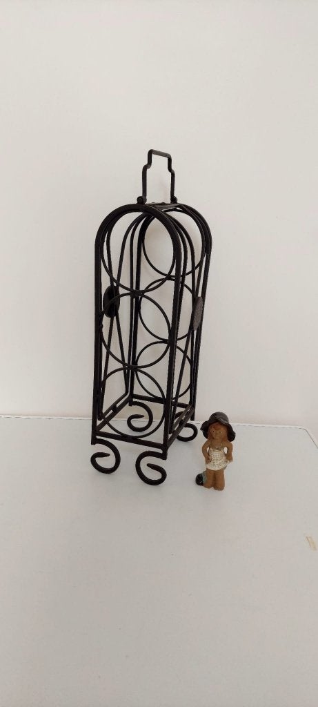 Vintage zwart metalen wijn rek fles flessenhouder 3 flessen, Eu, Eu, Ophalen of Verzenden, Zo goed als nieuw