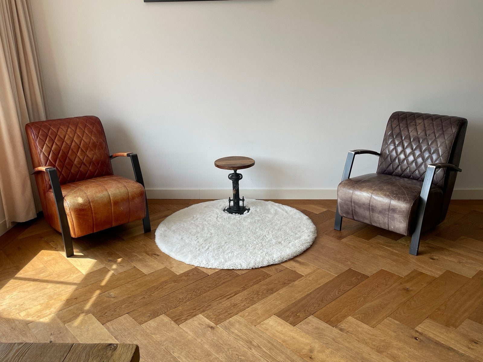 Set van 2 Leren Fauteuils - Cognac & Bruin, Ophalen, Gebruikt, 50 tot 75 cm, Leer
