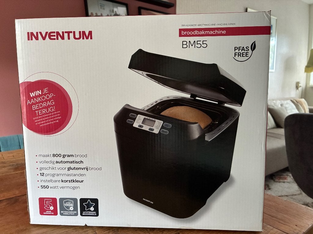 Inventum BM55 Broodbakmachine - Nieuw in doos, 400 tot 800 gram deeg, Ophalen, Nieuw, Meer dan 10 programma's