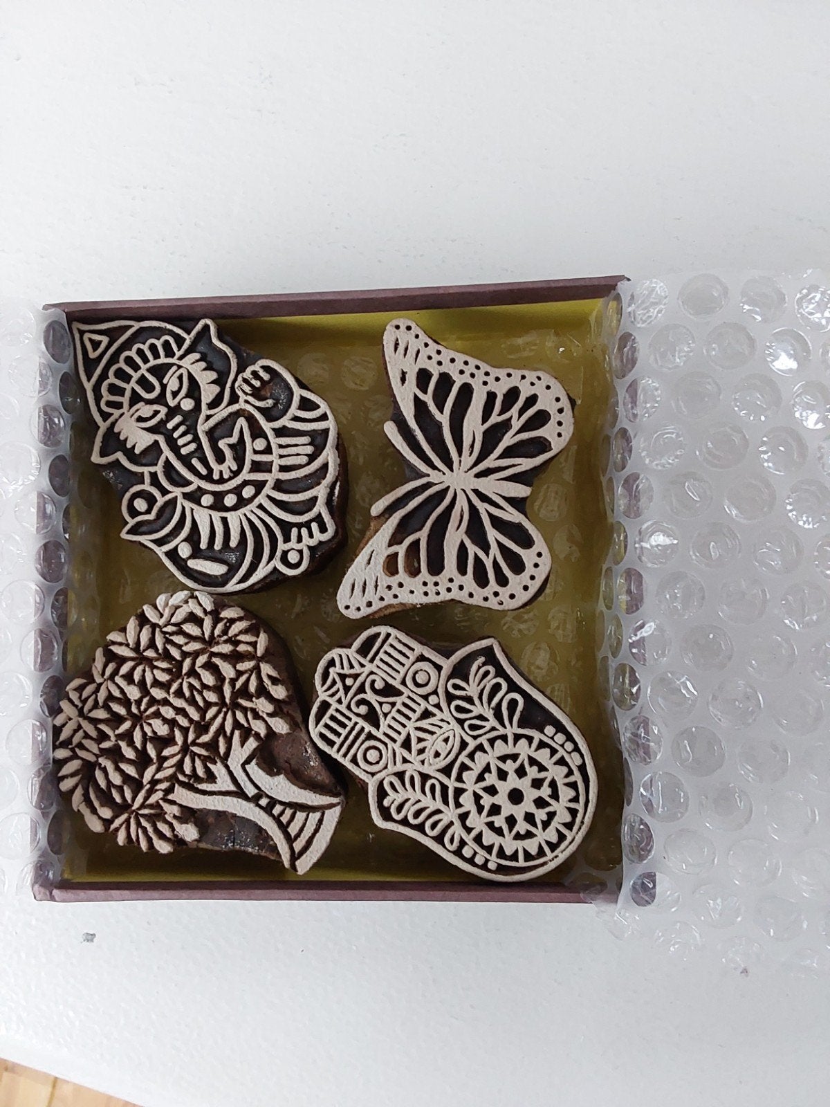 Fairtrade Houten Stempelset - Vlinder, Ganesha, Hamsa, B, Ophalen of Verzenden, Nieuw, Houten stempel