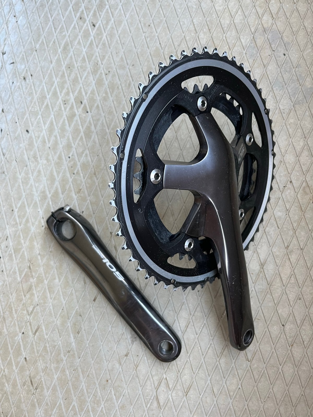 Shimano 105 Crankstel, Fietsen en Brommers, Fietsonderdelen, Crankstel of Pedalen, Gebruikt, Ophalen of Verzenden, Aluminium