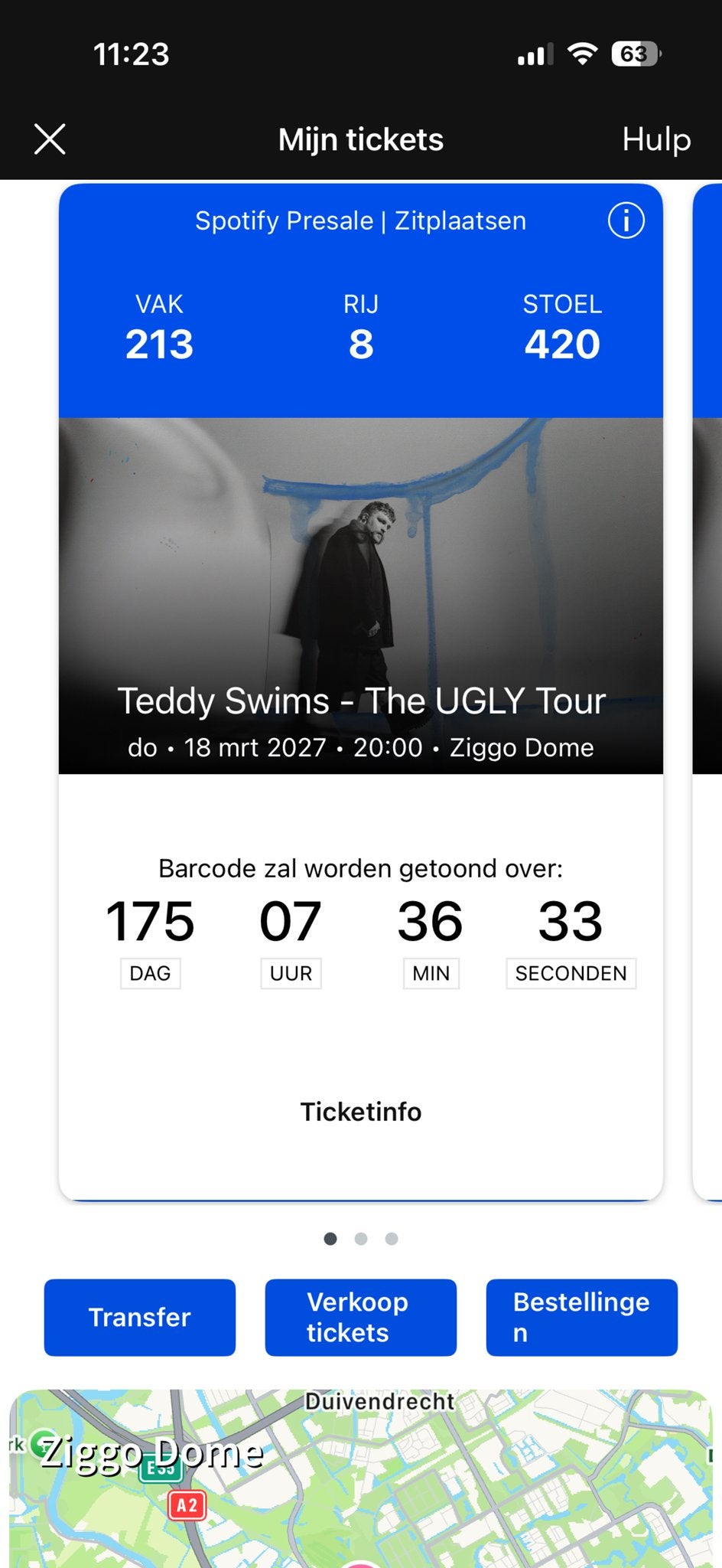 Teddy swims ziggo dome zitplaatsen vak 213, Tickets en Kaartjes, Twee personen, Februari