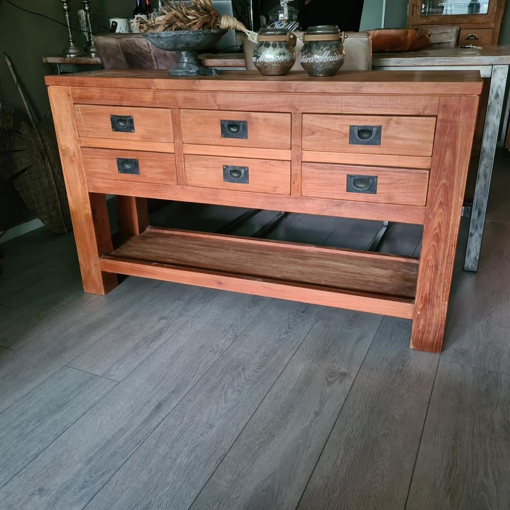 Sidetable teakhout 125x35x75, Ophalen, 100 tot 150 cm, Teakhout, Landelijk