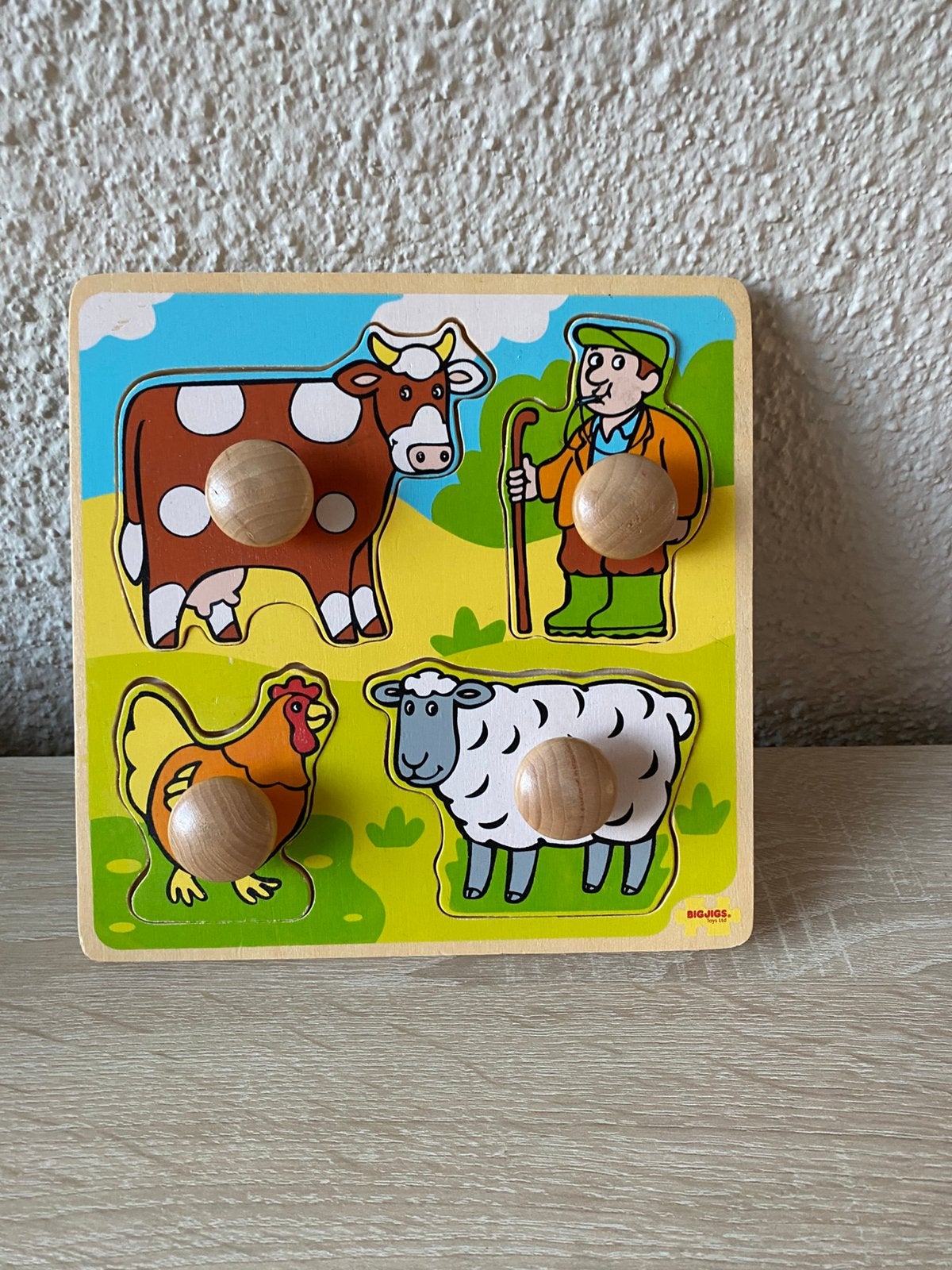 Houten puzzel met grote puzzelstukken., Ophalen of Verzenden, 10 tot 50 stukjes, Zo goed als nieuw