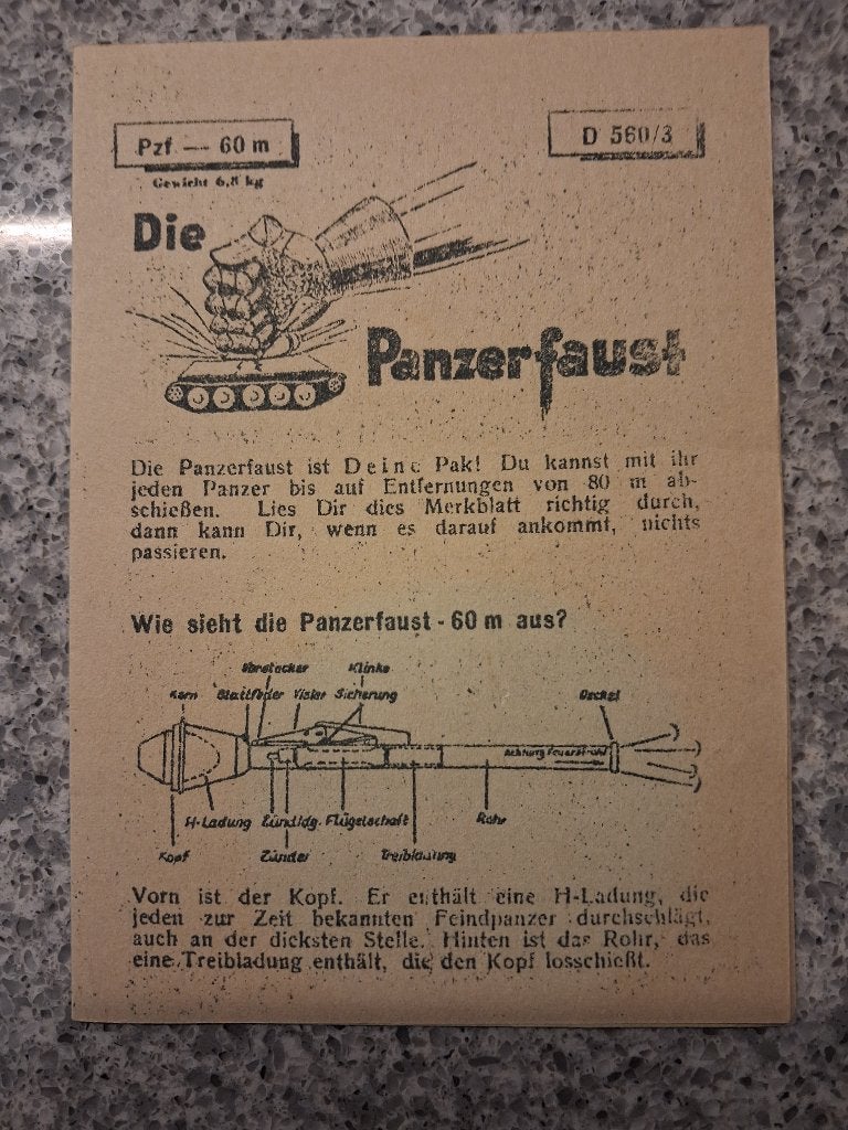 Instructie blaadje Pantzerfaust WOII, Verzamelen, Ophalen of Verzenden, Landmacht, Duitsland