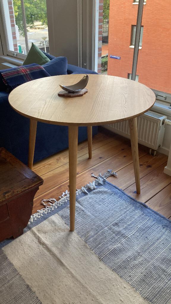 Ronde eettafel in essenhout 4 personen, Huis en Inrichting, Tafels | Eettafels, Ophalen, 50 tot 100 cm, 50 tot 100 cm, Zo goed als nieuw