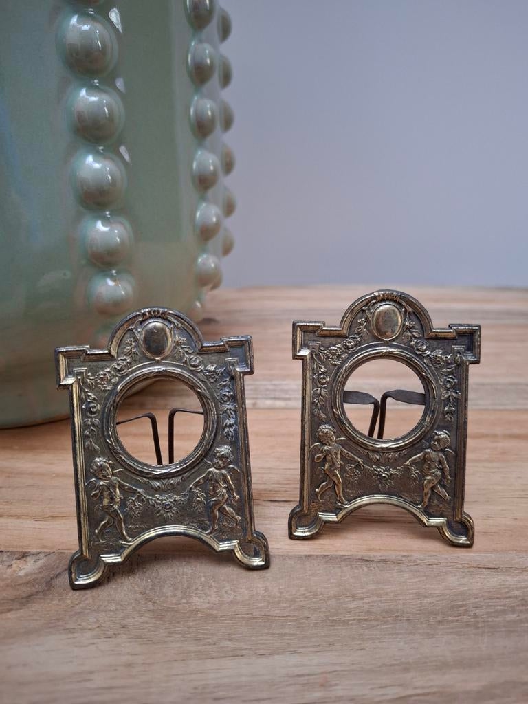 2 Antieke Franse Miniatuur Fotolijstjes Engeltjes, Antiek en Kunst, Antiek | Woonaccessoires, Ophalen of Verzenden