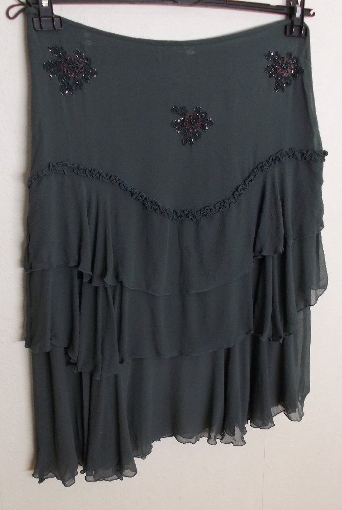 Groene 100% silk bewerkte rok van Ganesha Ibiza! L, Verzenden, Maat 42/44 (L), Zo goed als nieuw, Knielengte