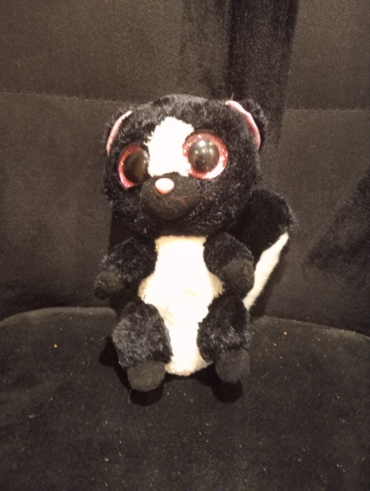 Ty Beanie Boo Stinkdier Skunk Knuffel Zwart Wit Roze Ogen, Overige typen, Zwart, Ophalen of Verzenden, Zo goed als nieuw