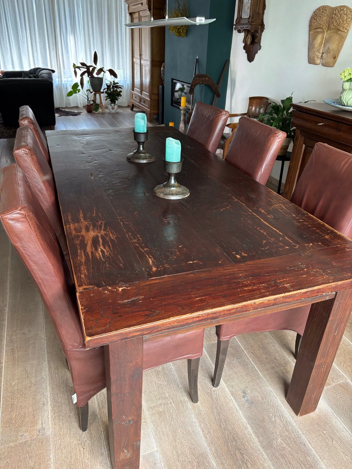 Donkerhouten Eetkamertafel - L220 x B100 x H78 cm, Huis en Inrichting, Ophalen, Gebruikt, 100 tot 150 cm, 200 cm of meer
