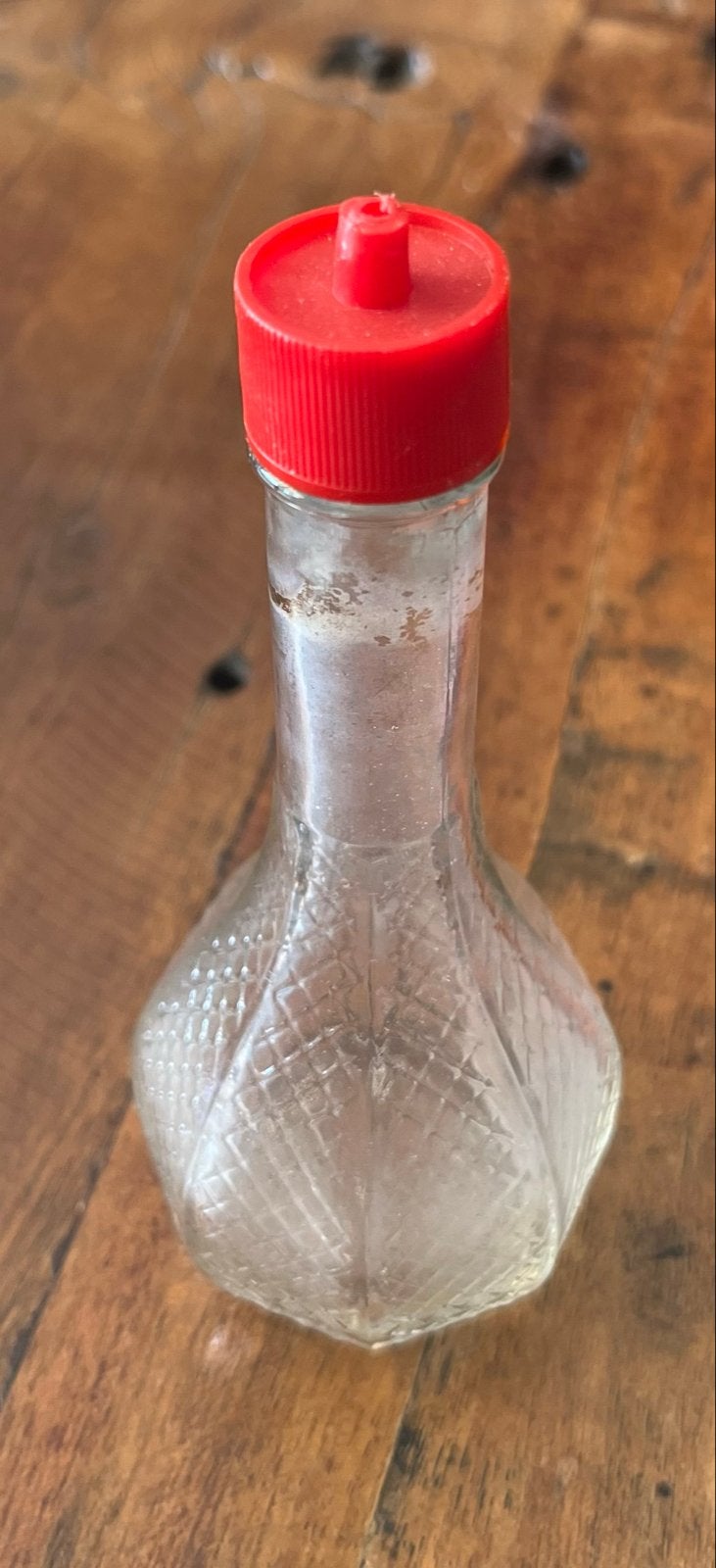 Vintage Honig Glazen Flesje met Rode Dop, Ophalen of Verzenden