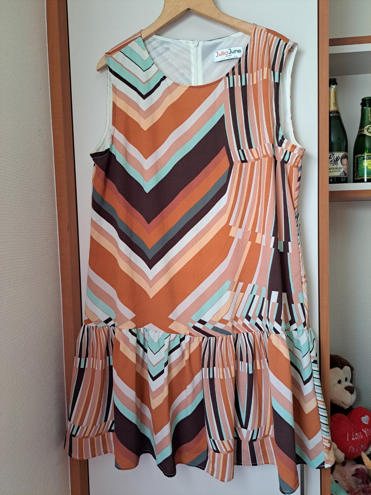 Julia June,  gestreepte jurk mt 40/42, Maat 38/40 (M), Oranje, Ophalen of Verzenden, Boven de knie