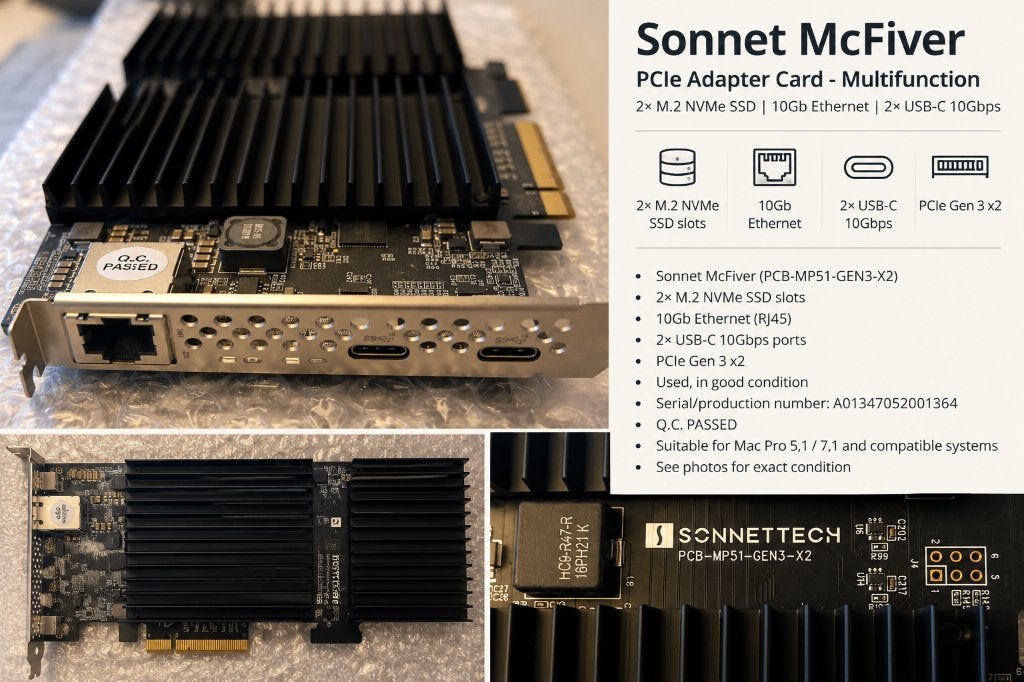 Sonnet McFiver PCIe – 2x NVMe + 10Gb Ethernet + 2x USB-C, Overige soorten, PCI-Express 4, Ophalen of Verzenden, Overige chipsets