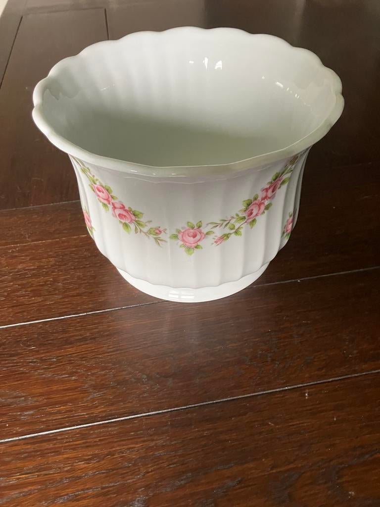 Vintage Wunsiedel Bavaria porseleinen bloempot, roze bloemen, Ophalen of Verzenden