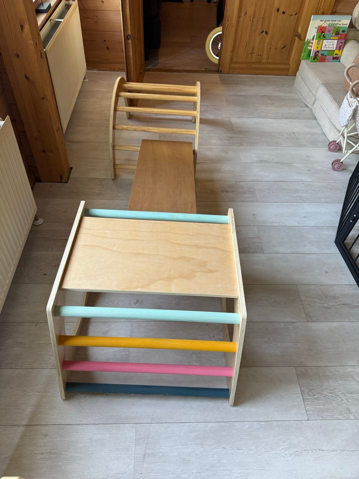 Houten Klimtoestel met Glijbaan en Klimboog, Kinderen en Baby's, Speelgoed | Buiten | Speeltoestellen, Ophalen, Zo goed als nieuw
