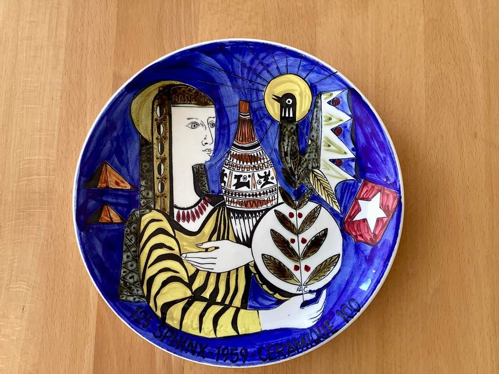 Wand gedenkbord. Sphinx en Société Céramique in 1958., Ophalen of Verzenden