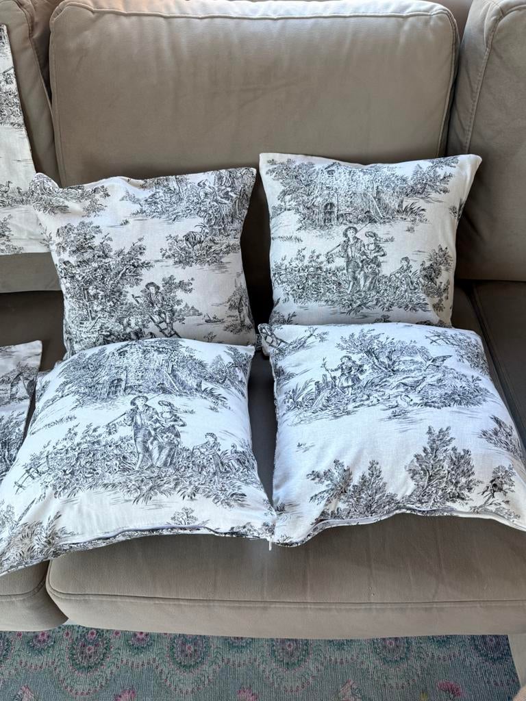 Toile de jouy 4x kussenhoezen  40x40 cm zwart wit nieuw, Ophalen, Nieuw, Wit, Vierkant