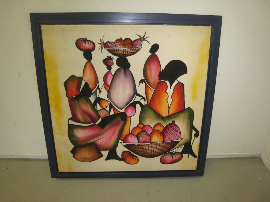 Marktscene in Haiti, 91x91, onleesbaar signatuur