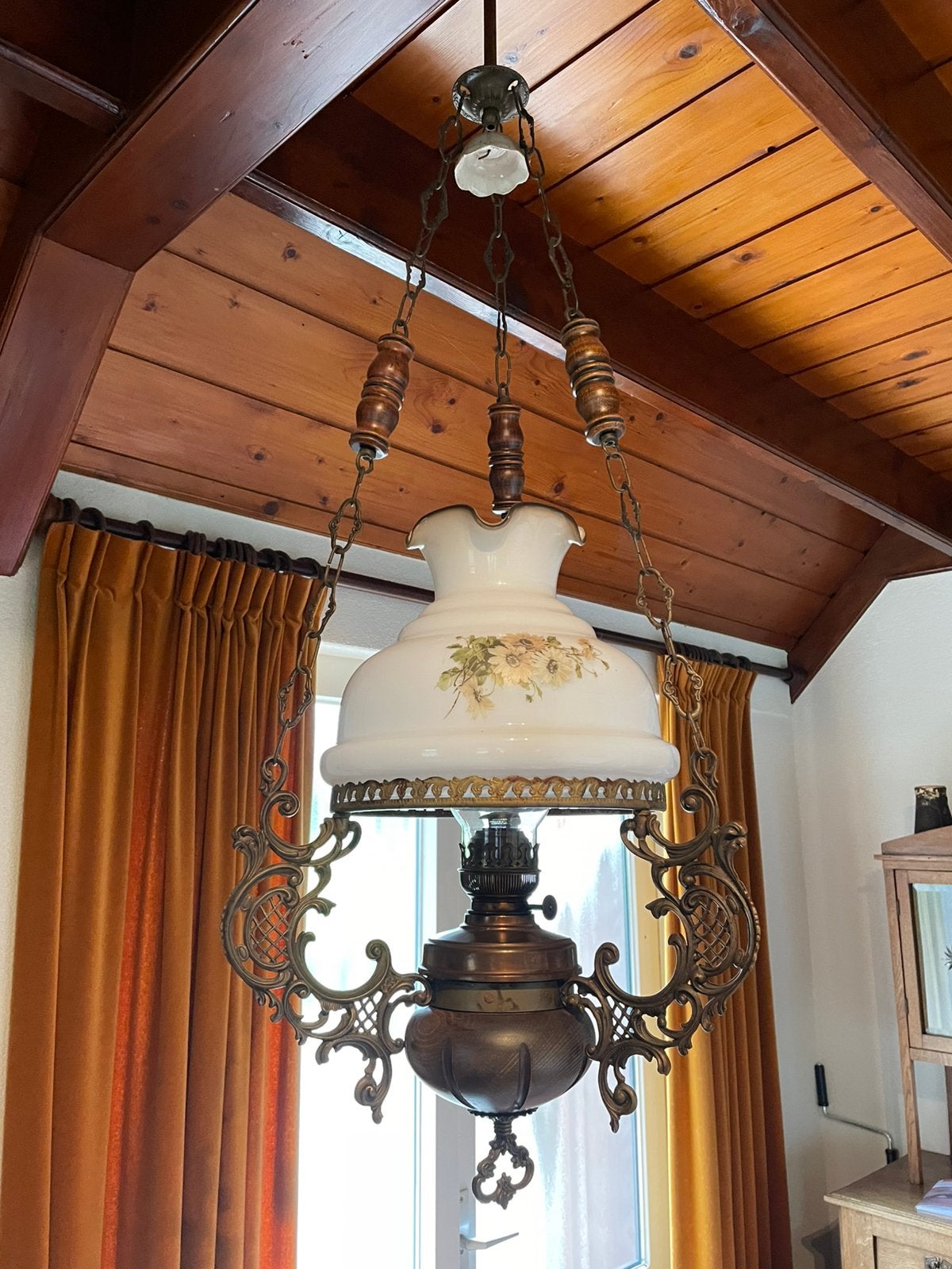 Antieke petroleum hanglamp, Antiek en Kunst, Ophalen