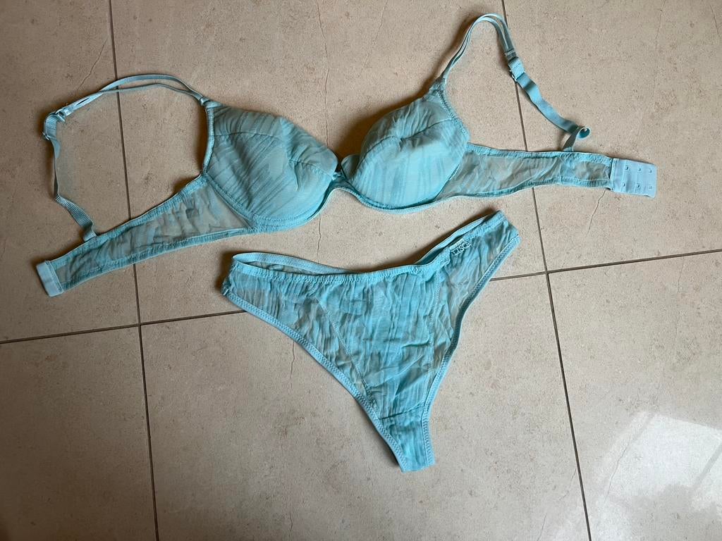 LISCA set push up GEL bh 80B string L turqoise blauw glitter, Ophalen of Verzenden, Blauw, Setje