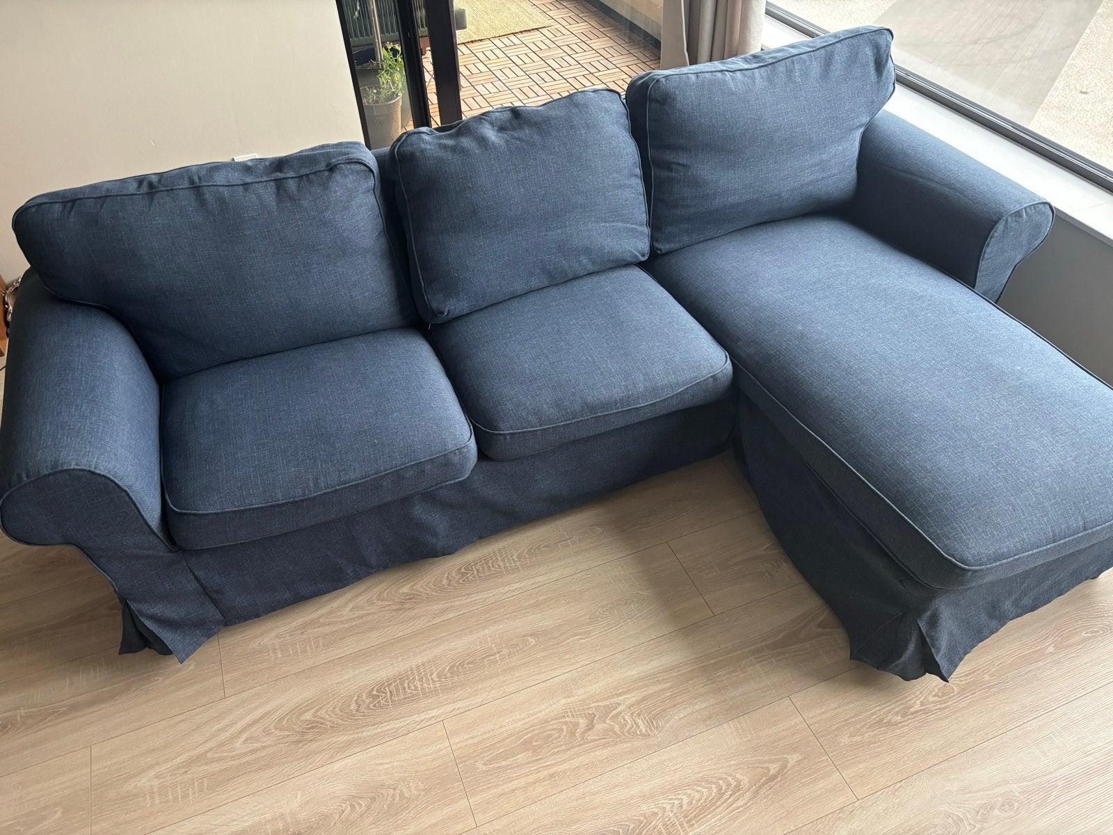 Hoekbank IKEA Ektorp met chaise longue, Huis en Inrichting, Banken | Bankstellen, Ophalen, 250 tot 300 cm, Gebruikt, Hoekbank