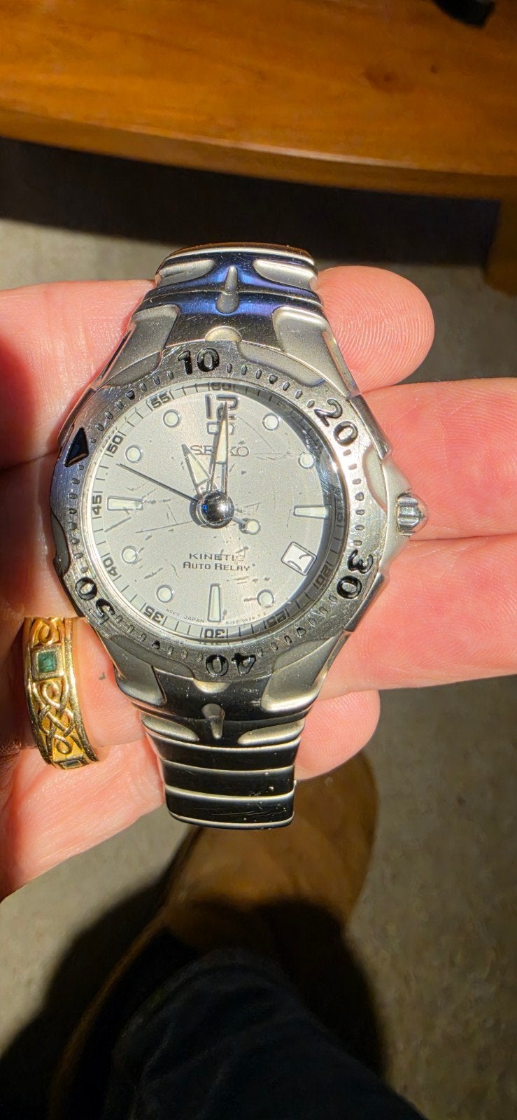 Klassieke Seiko Kinetic Herenhorloge, Gebruikt, Staal, Polshorloge, Ophalen of Verzenden
