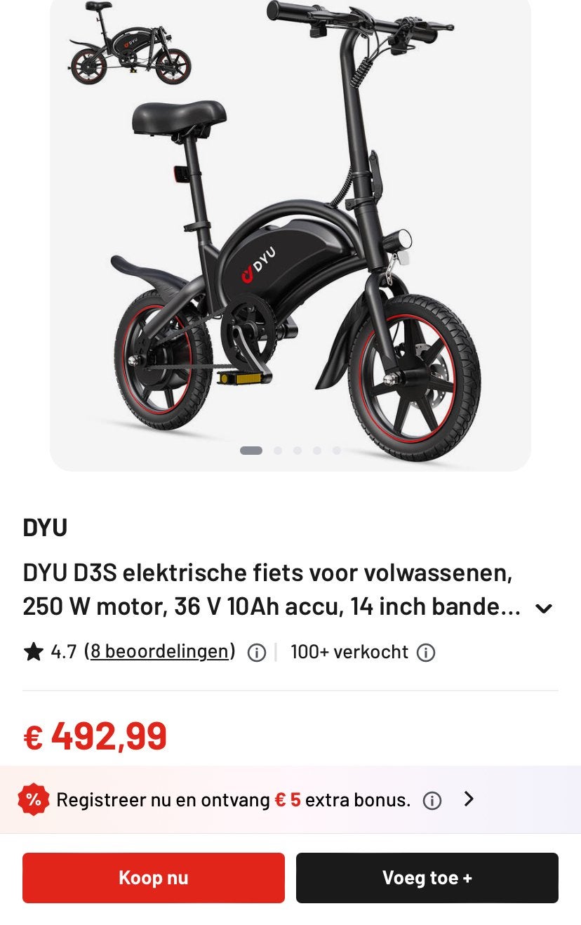 Dyu elektrische fiets - Zo goed als nieuw mag voor lagere pr, Ophalen of Verzenden, Zo goed als nieuw, Minder dan 30 km per accu