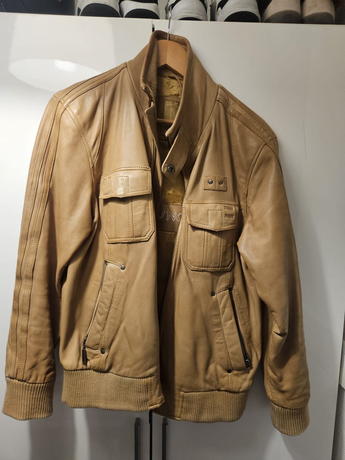 Stijlvol Ventiuno Leren Jack - Schapenvacht - Maat L, Ophalen of Verzenden, Zo goed als nieuw, Maat 52/54 (L), Beige