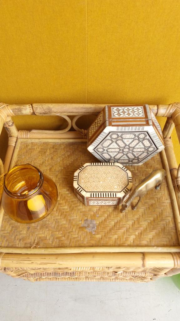 Vintage rotan kastje met 2 lades / mandjes - H59 B45 D35, Gebruikt, Onbekend, Ophalen of Verzenden, Onbekend