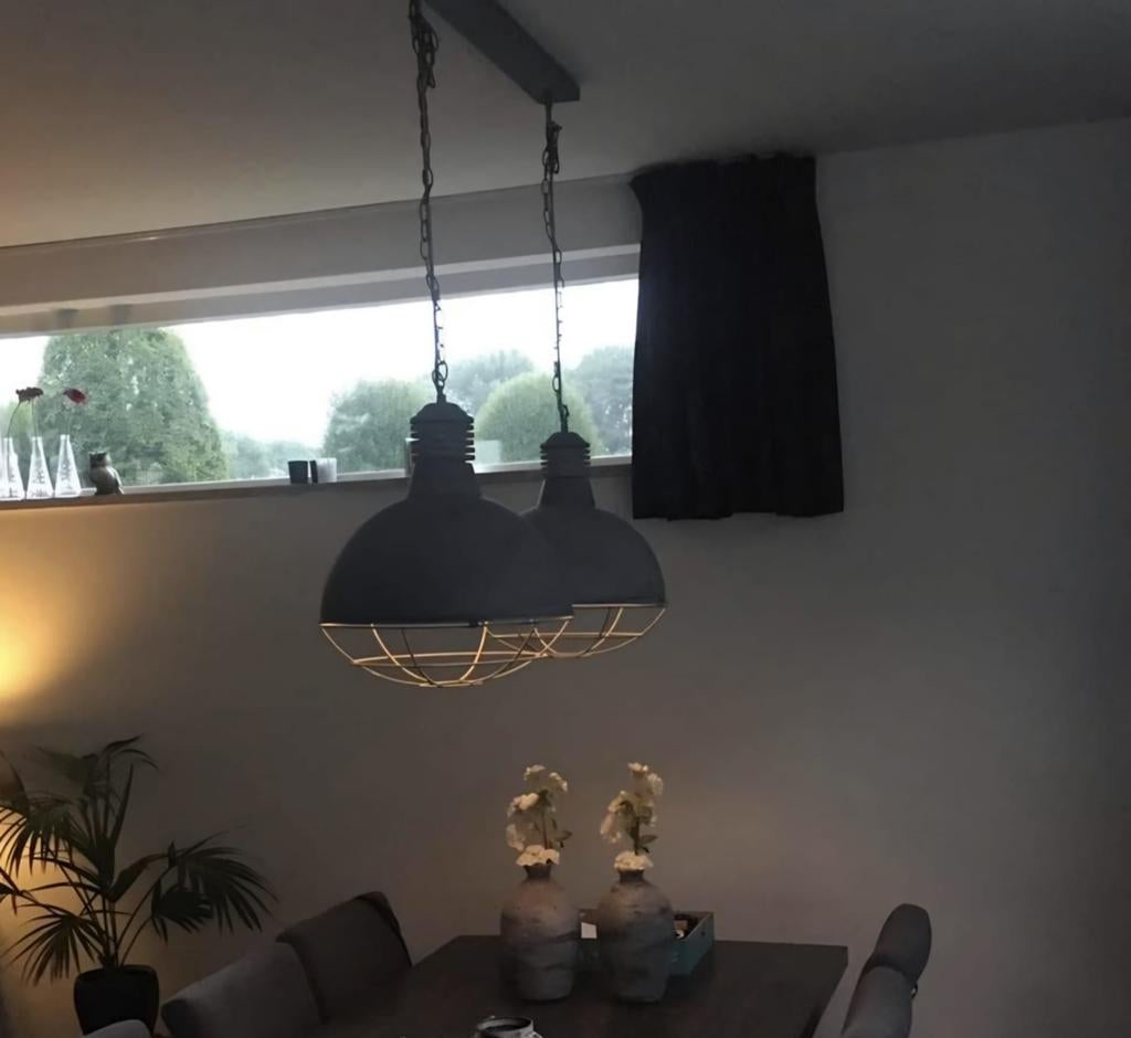 Dubbele hanglamp industrieel, Ophalen, Gebruikt, Metaal, Minder dan 50 cm