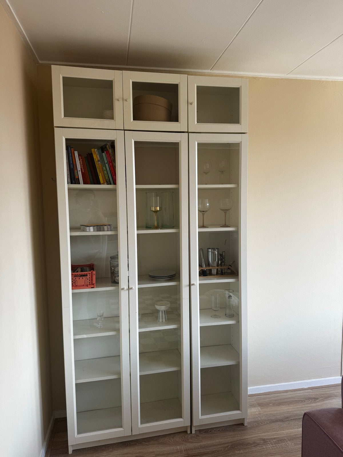 Witte IKEA Billy Boekenkast met Glazen Deuren, Ophalen, Gebruikt, 100 tot 150 cm, 200 cm of meer