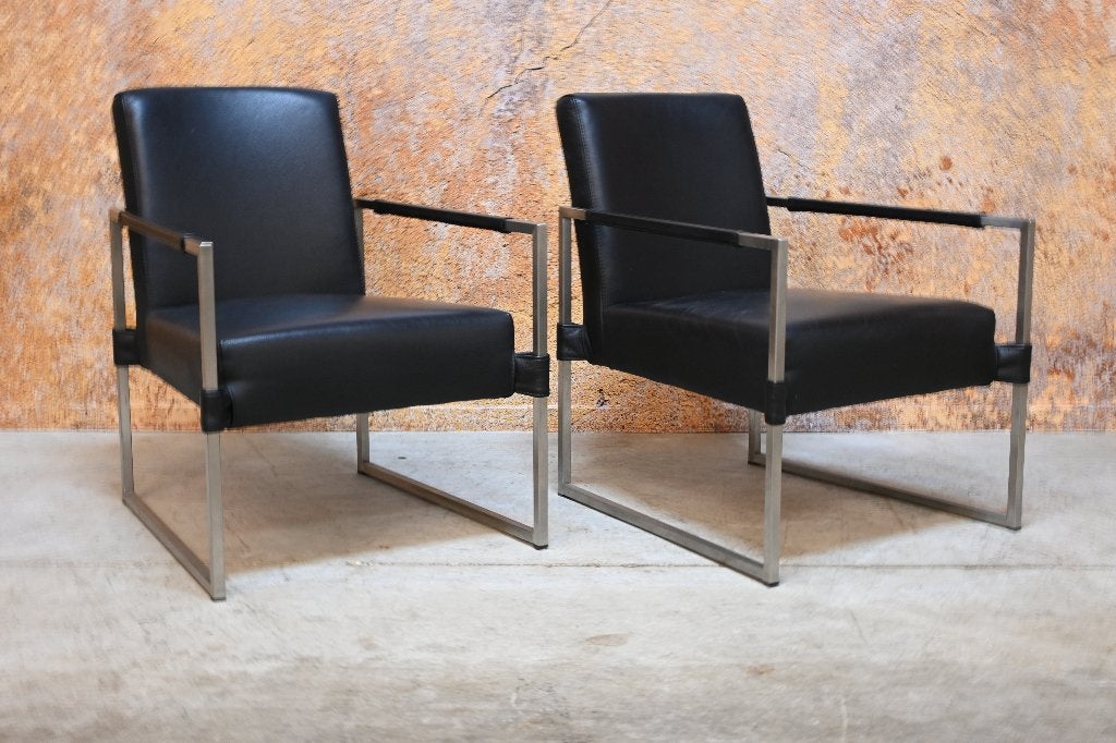 ZGANieuw 2 zwart leren Bert Plantagie Clark design fauteuils, 75 tot 100 cm, Ophalen of Verzenden, Zo goed als nieuw, Bert Plantagie