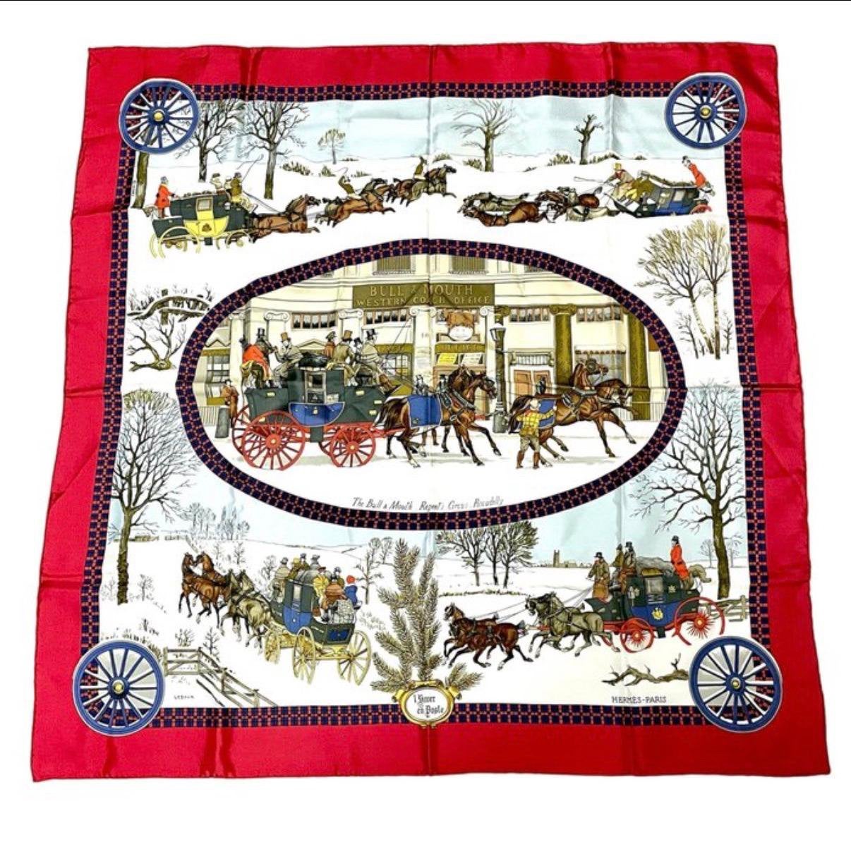 Hermès L’Hiver En Poste Sjaal Zijde Authentiek, Ophalen of Verzenden