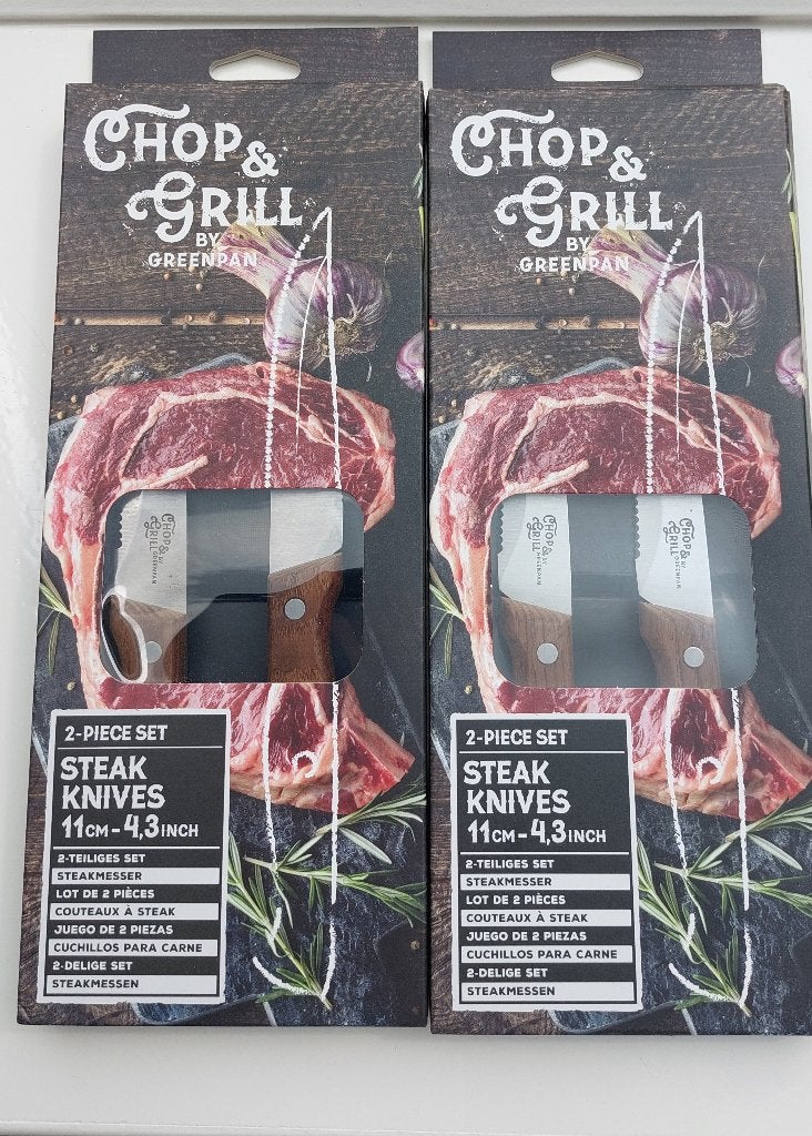 2x een set van 2 GreanPan Chop & Grill Steakmessen, Los bestek, Nieuw, Rvs of Chroom, Overige merken