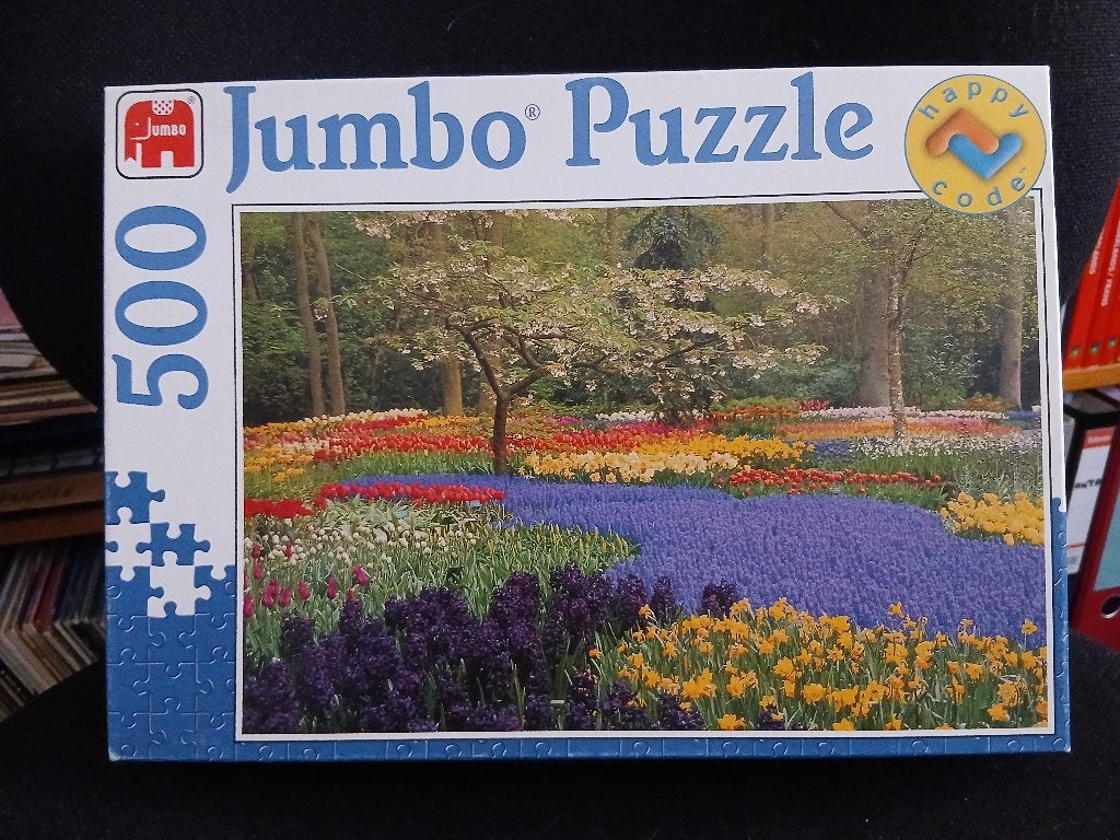 Jumbo Happy Code Puzzle Keukenhof, Hobby en Vrije tijd, Ophalen of Verzenden, 500 t/m 1500 stukjes, Zo goed als nieuw, Legpuzzel