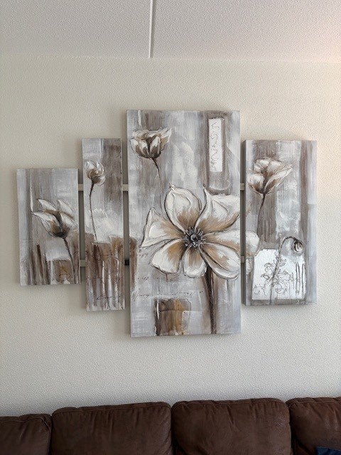 Vierluik canvas schilderij bloemen, Ophalen, Gebruikt, 125 cm of meer, Schilderij