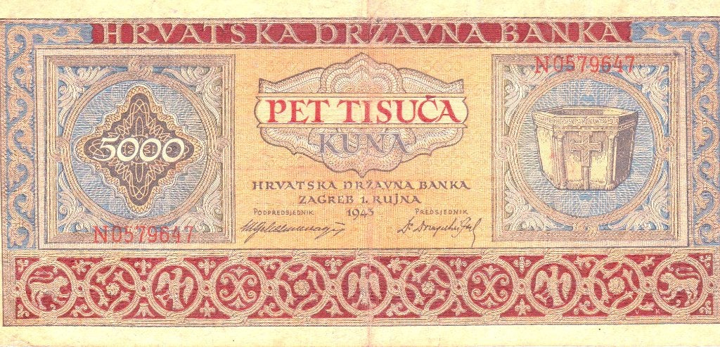 CROATIE 5000 KUNA 1943, Ophalen of Verzenden, Euro's