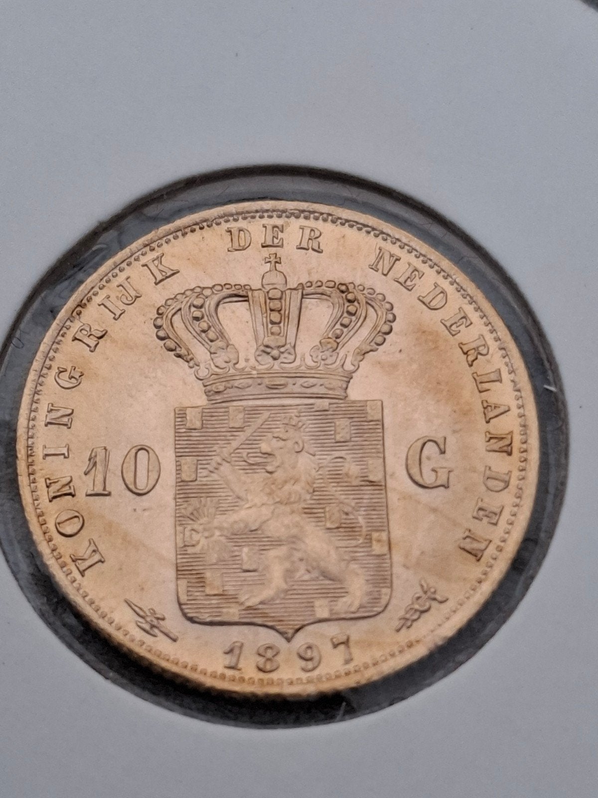 Zeldzame Gouden 10 Gulden 1897 Koningin Wilhelmina, Koningin Wilhelmina, Losse munt, 10 gulden, Goud