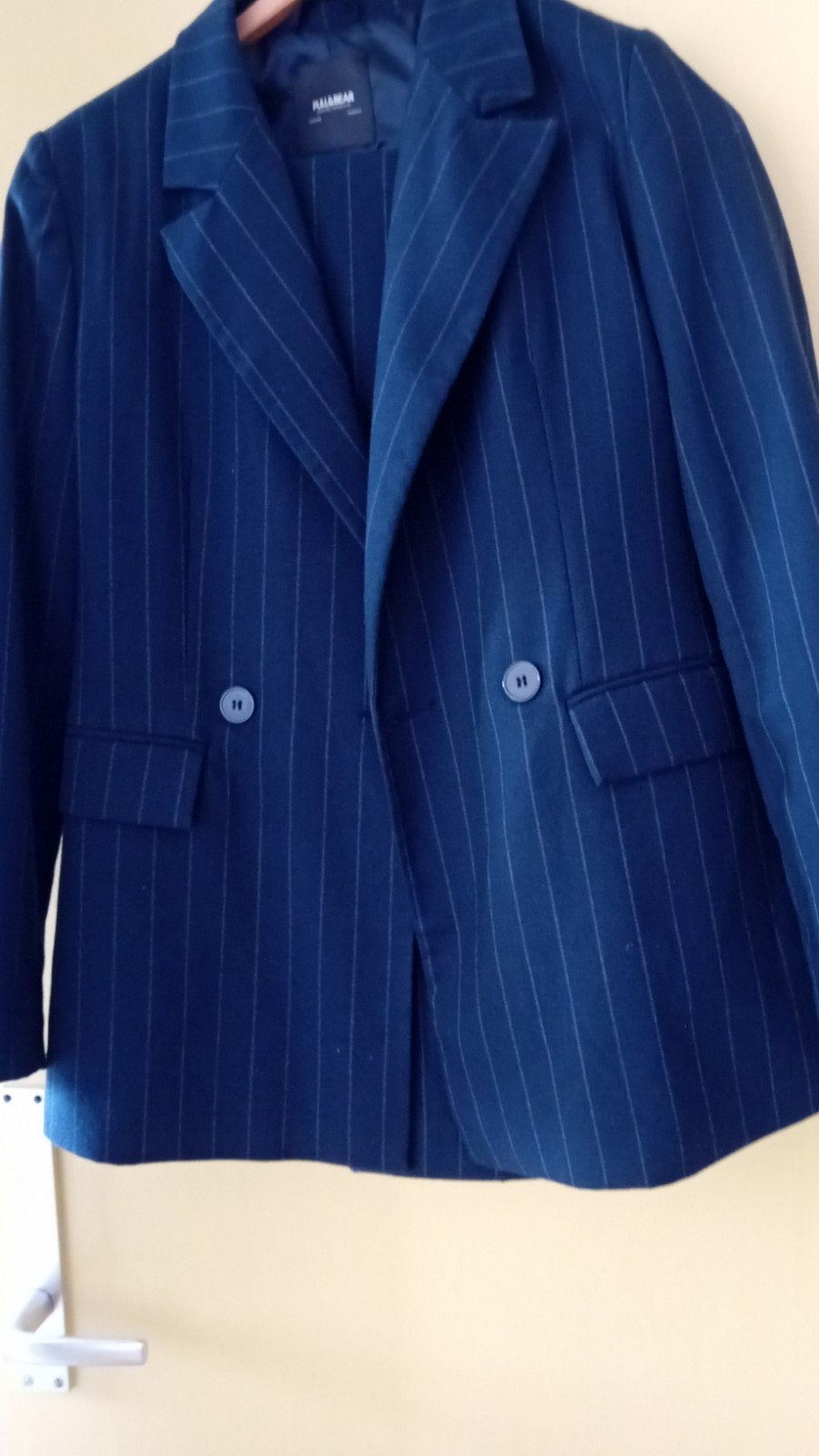 dames pak blauw gestreept nieuw maat xs  jas + broek, Kostuum of Pak, Blauw, Nieuw, Ophalen of Verzenden