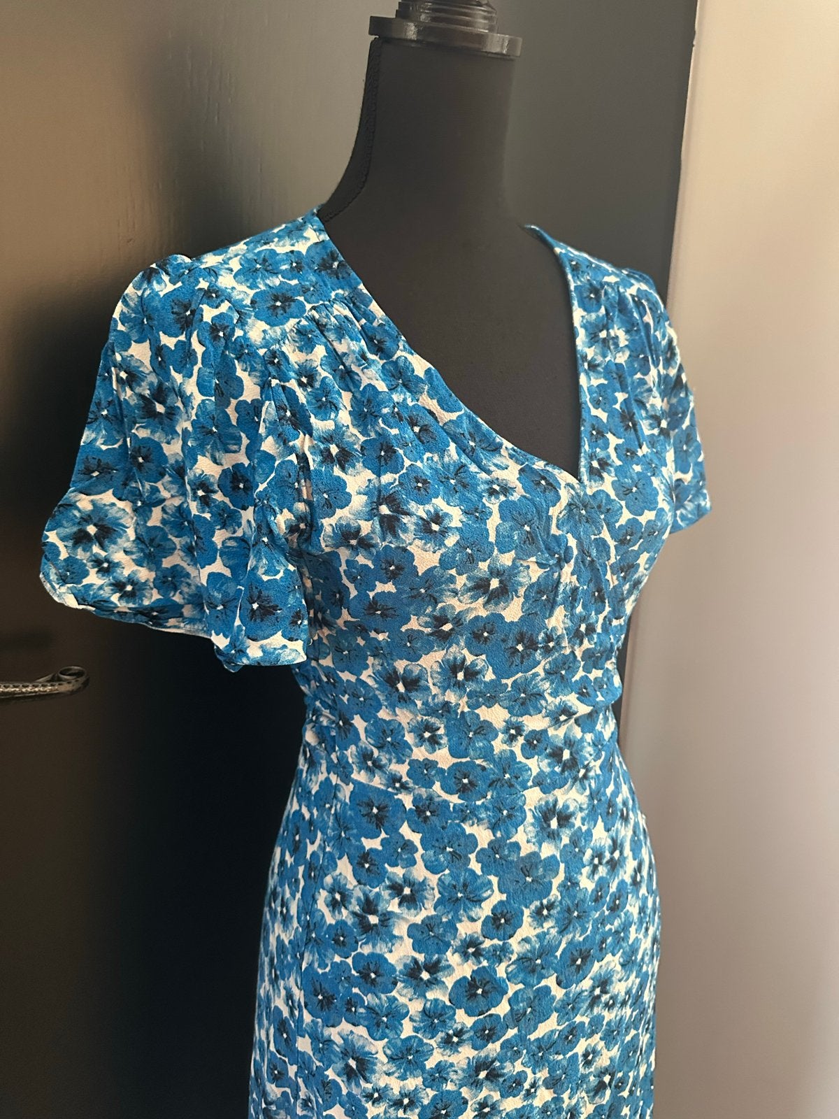 Fabienne Chapot Jurk Blauw Bloemenprint Maat 38, Maat 38/40 (M), Blauw, Ophalen of Verzenden, Zo goed als nieuw