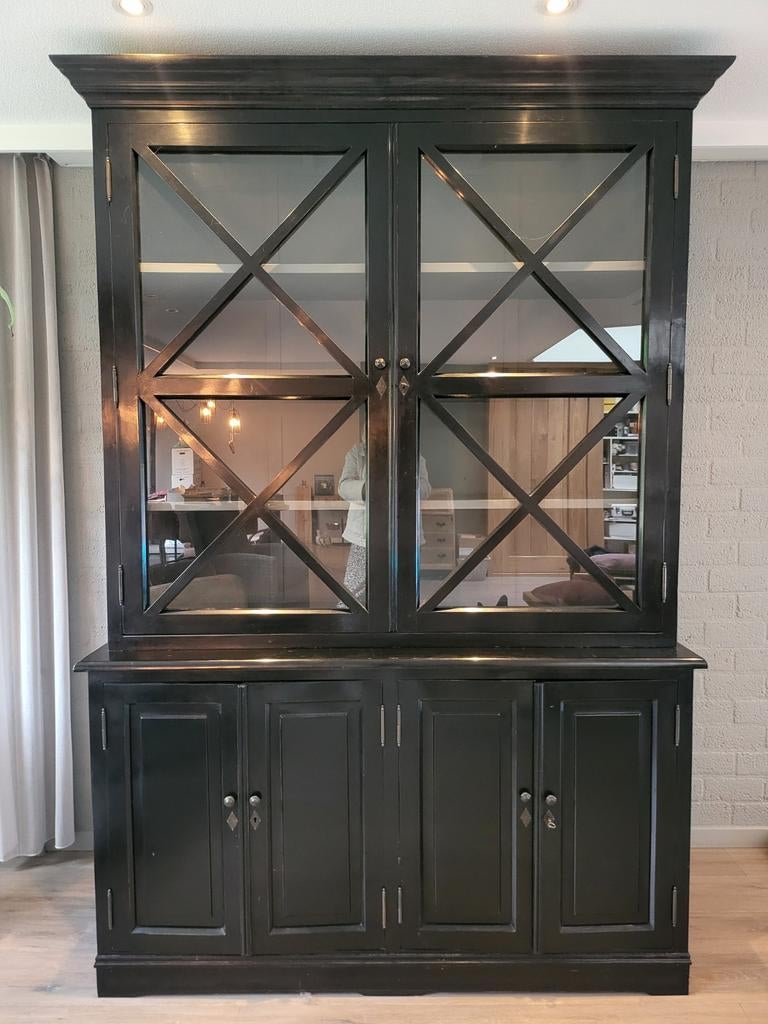 Industriële Zwarte Buffetkast met Grijze Binnenzijde, Huis en Inrichting, Kasten | Buffetkasten, Ophalen, 25 tot 50 cm, Glas, 200 cm of meer