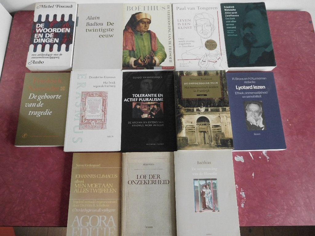 9 Filosofie boeken Badiou Boëthius Erasmus Tongeren Todorov, Ophalen of Verzenden, Zo goed als nieuw