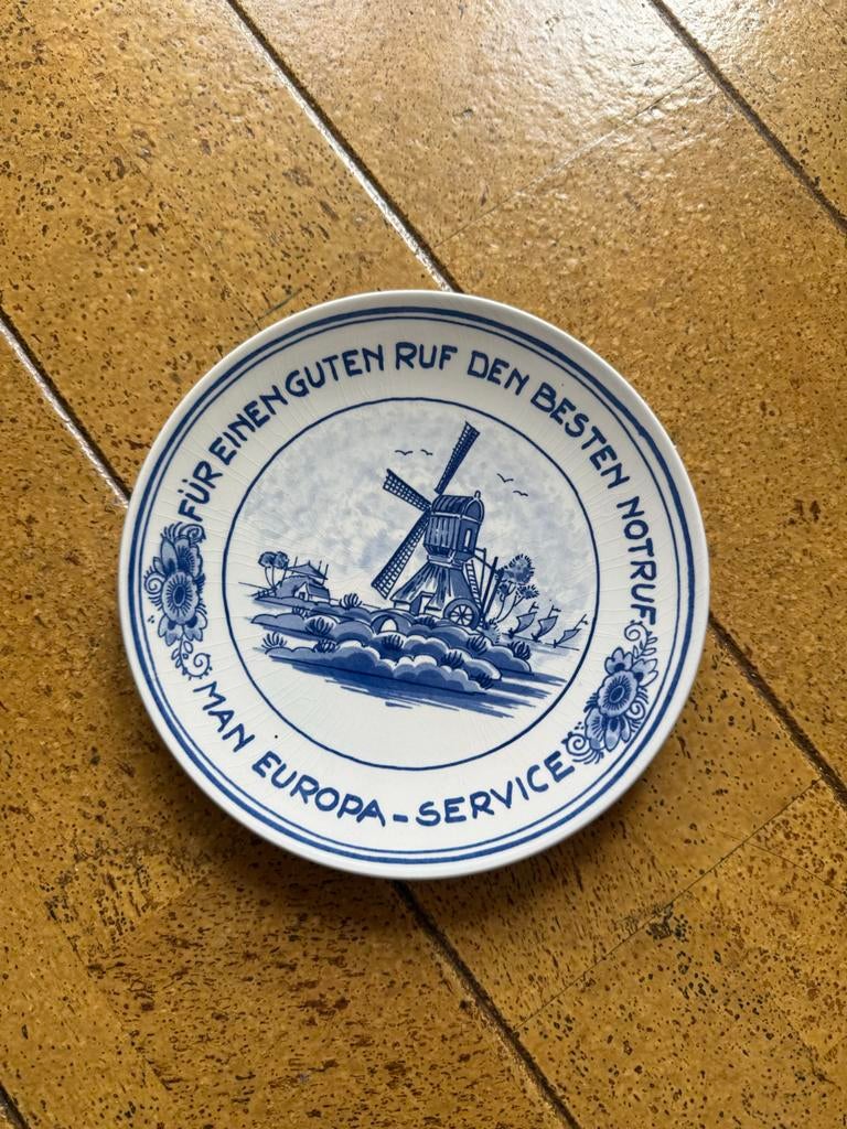Delfts Blauw Wandbord - Molen en Duitse Tekst, Ophalen of Verzenden