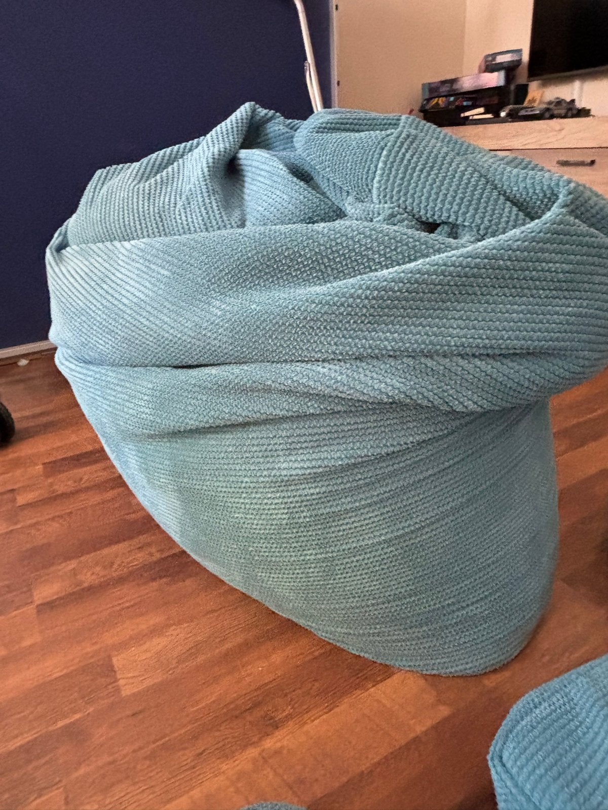 Grote Zitzak Bank met voetenbankje en rollkussen set, Ophalen, Zo goed als nieuw, Blauw, Zitzak